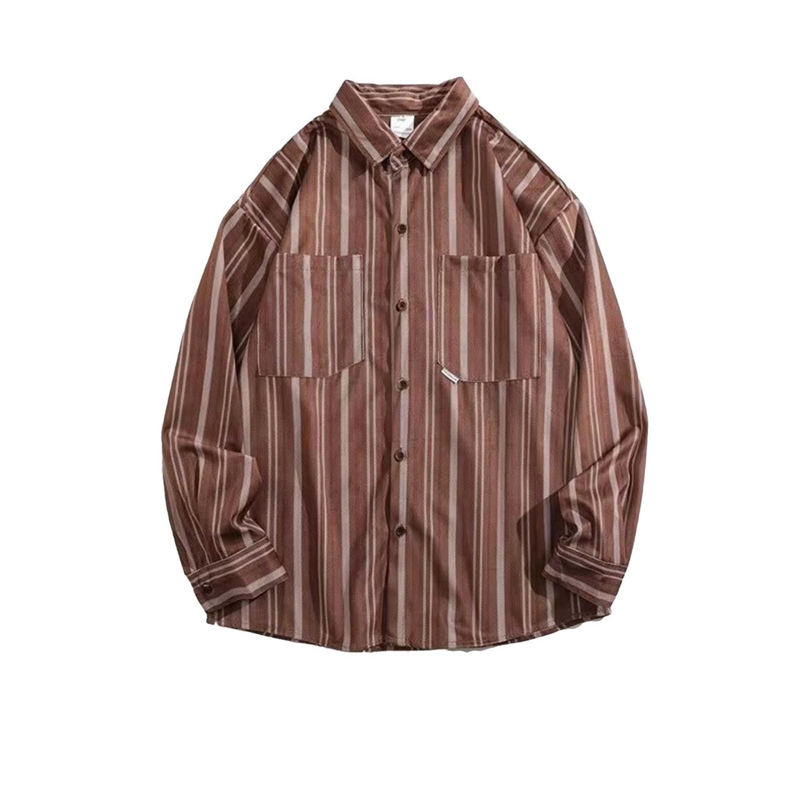 CHANGMOO Men's Long Sleeves Shirt Casual Loose Plus Size Striped