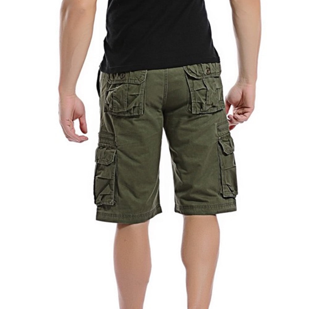 CHANGMOO Mens Elastic Waist Cargo Shorts Multi Pockets Classic Fit