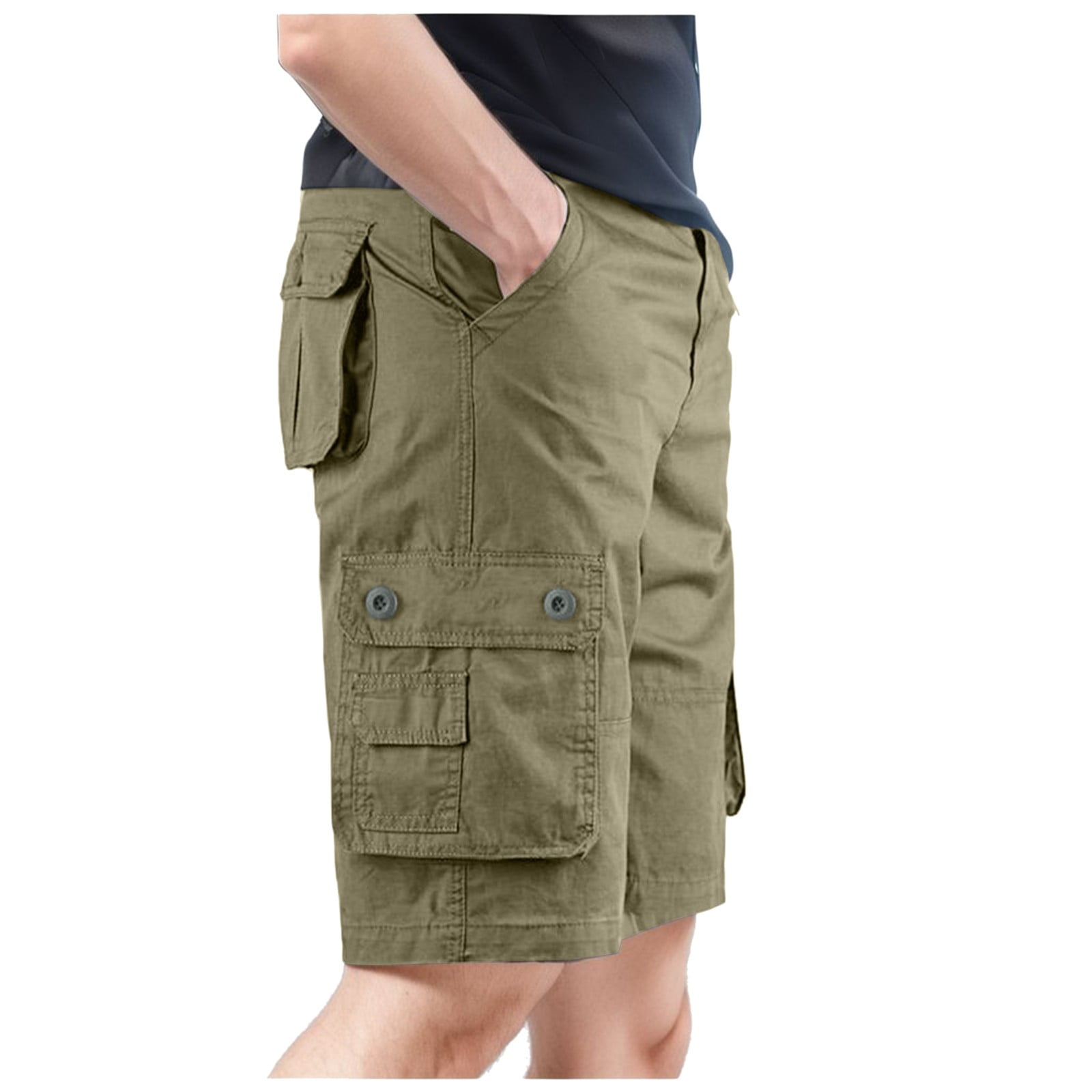 CHANGMOO Mens Shorts Cargo Multi Pockets Elastic Waist Holiday Summer