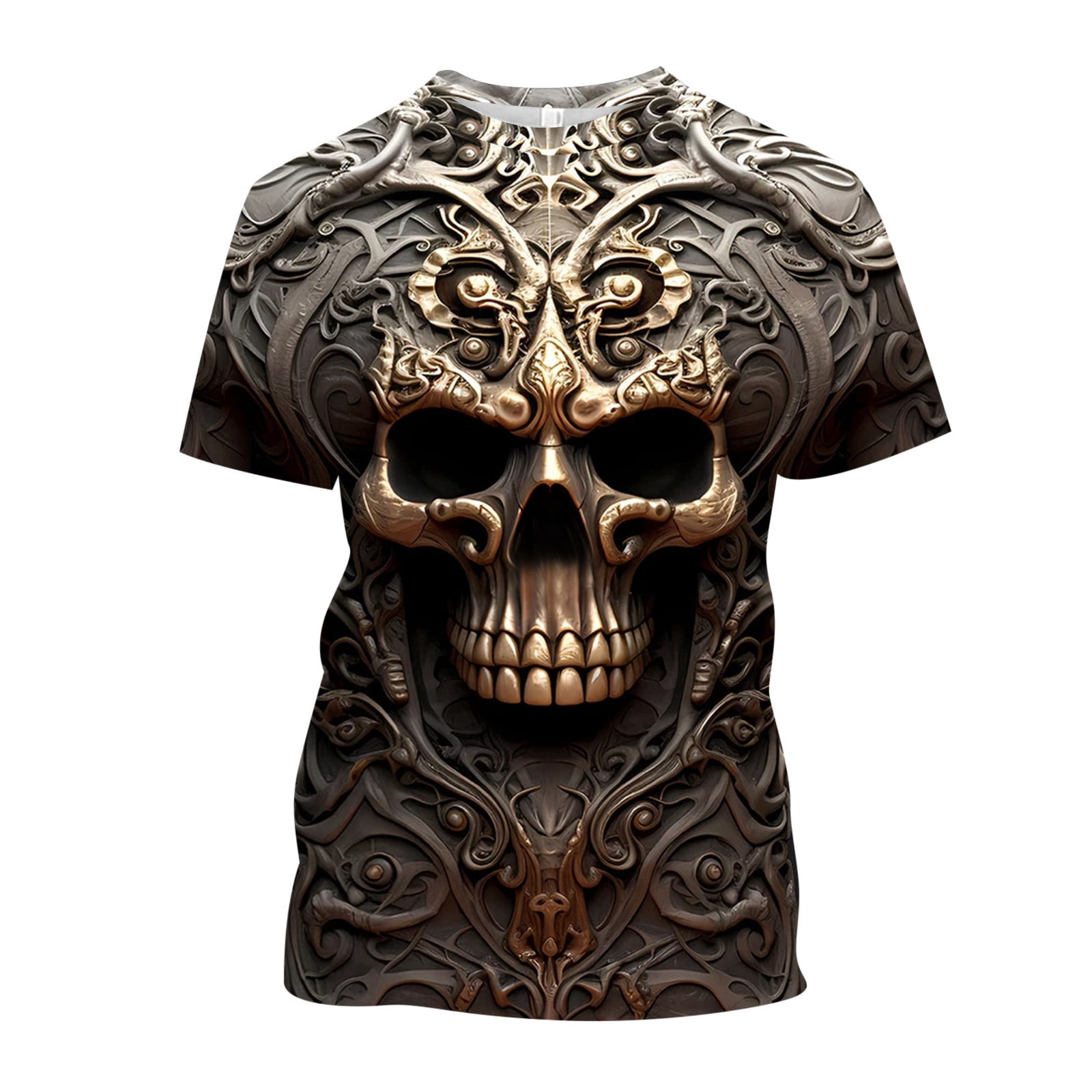 CHANGMOO Mens Slim Fit Tall T Shirts Skull Print Graphic Tees Fashion