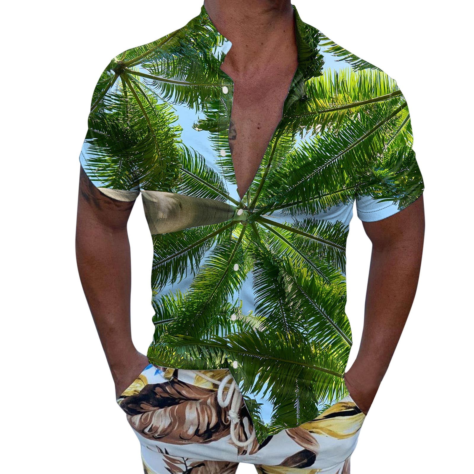 CHANGMOO Slim Fit Hawaiian Shirts for Men Button Down Mens Golf Shirts Clearance Board Summer