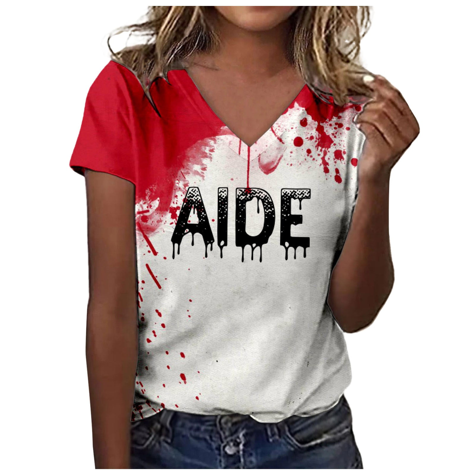 CHANGMOO Women Halloween Shirt Bloody Horror Letter Print Tshirt Womens Costumes Halloween