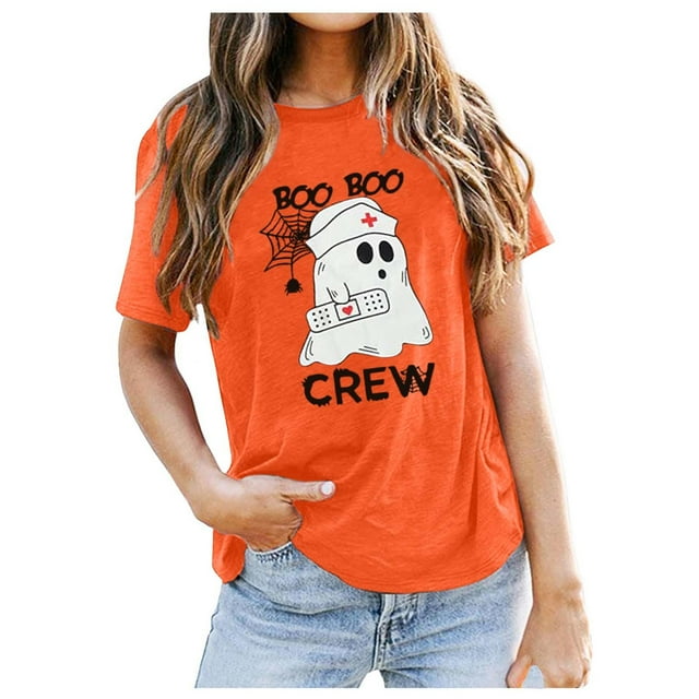 CHANGMOO Womens Plus Size Halloween Shirts Cute Ghost TShirt Halloween