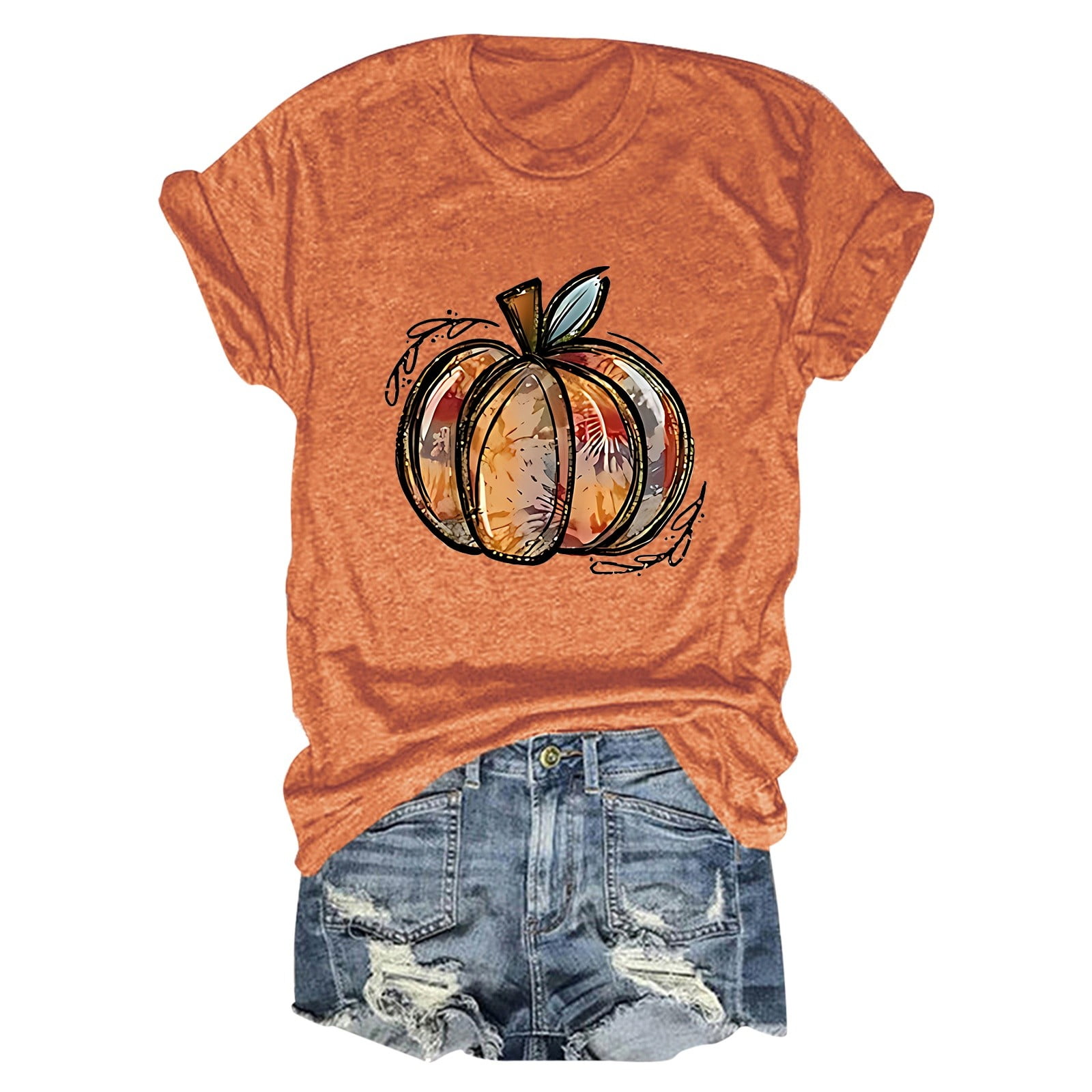 CHANGMOO Womens Plus Size Halloween Shirts Halloween Pumpkin TShirt