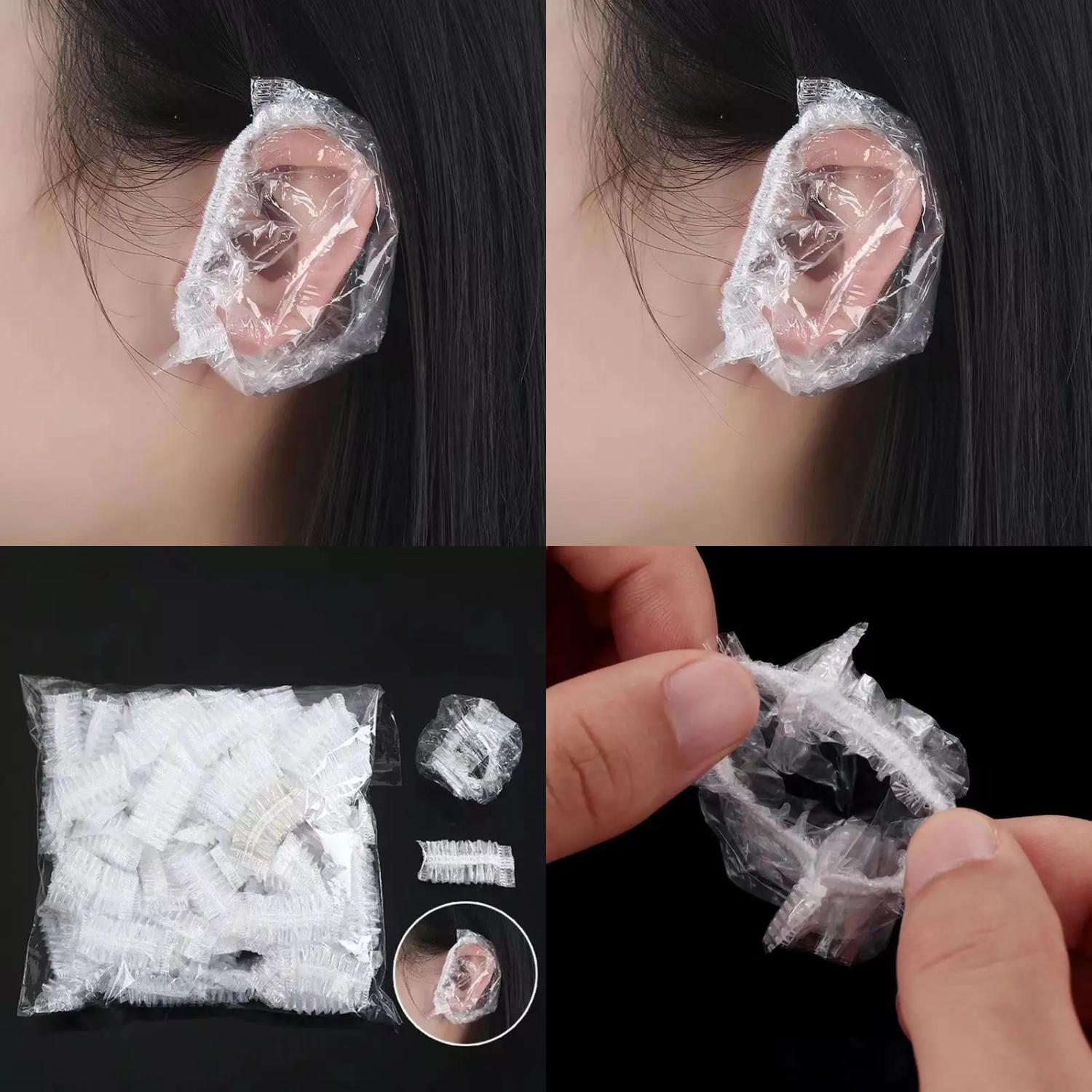 CHANGSHABR Waterproof Plastic Ear Shower Caps 100 Pack Disposable Ear