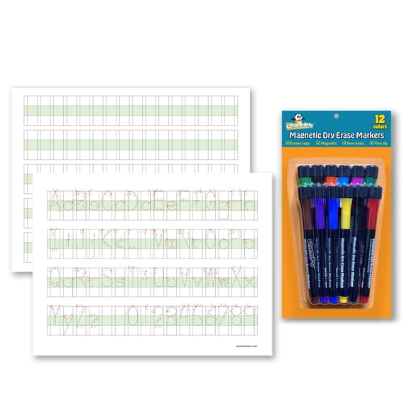 CHANNIE'S DRY ERASE KIT: Dry Erase Visual Magnetic Alphabet & Numbers Boards 2 Pack & Dry Erase Magnetic Markers 12 Pack