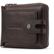 CHANPINCL Men s Genuine Leather RFID Wallet with Zipper, Large Capacity Driver s License Holder, Multi-Functional Coin Pocket Coffee