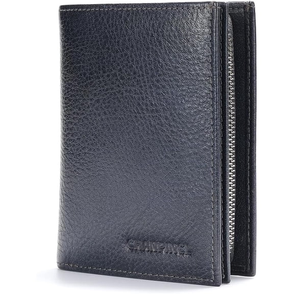 CHANPINCL zipper leather rfid blocking buckle wallet with Large capacity card slot with multiple banknote slots (Yellowish brown)