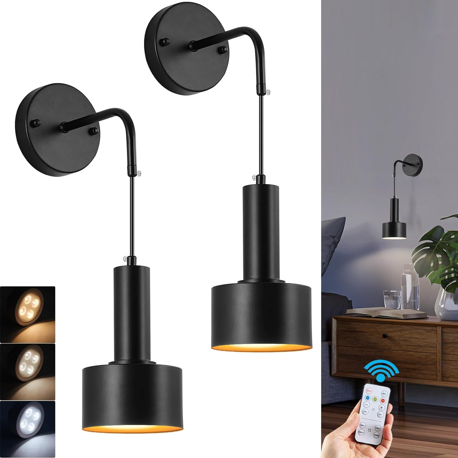 CHAOCHUANG Black Modern Wireless Battery Operated Wall Sconces