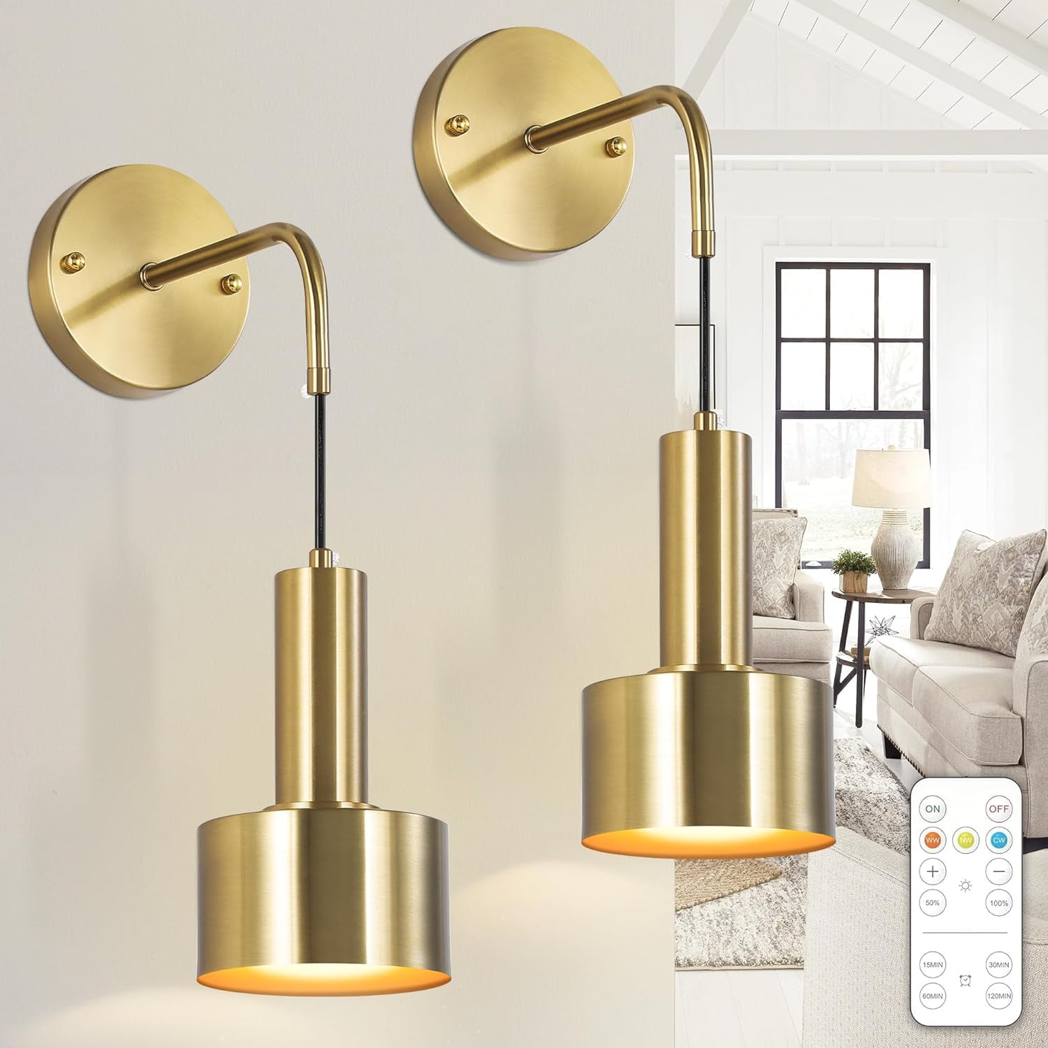 CHAOCHUANG Gold Modern Wireless Battery Operated Wall Sconces, Cordless
