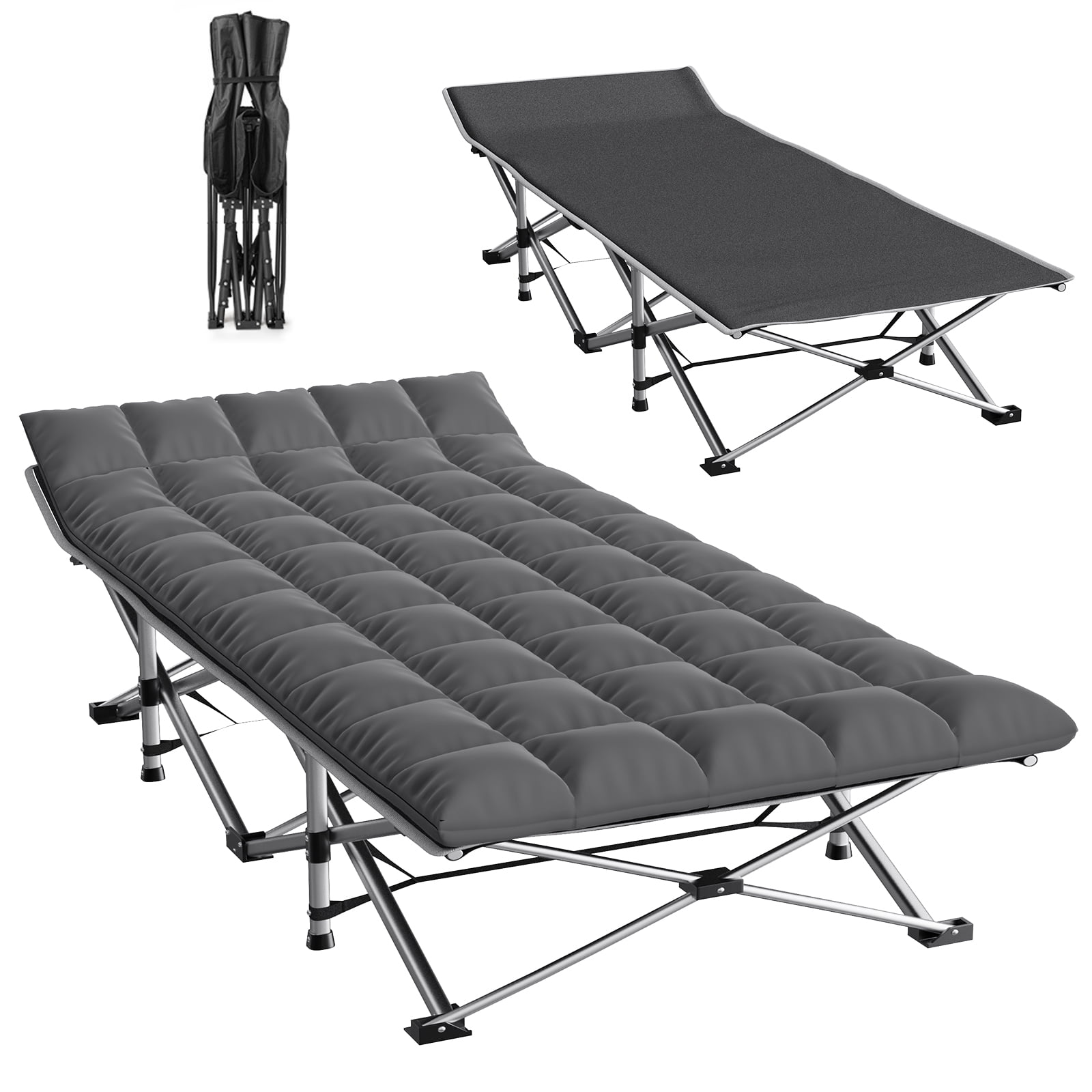 CHAOFEI Folding Camping Cot with Mattress Gray,Max Load 900lbs Cots for ...