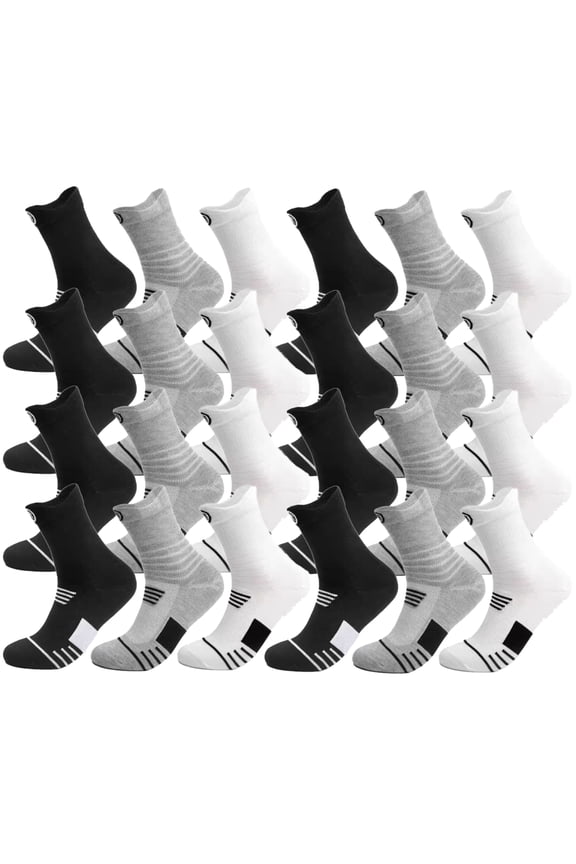 12 pairs Basketball Socks Athletic Outdoor Sports Socks Mid-Calf Crew Mens women Moisture-wicking Socks Breathable and Sweat-Absorbing size 10-12
