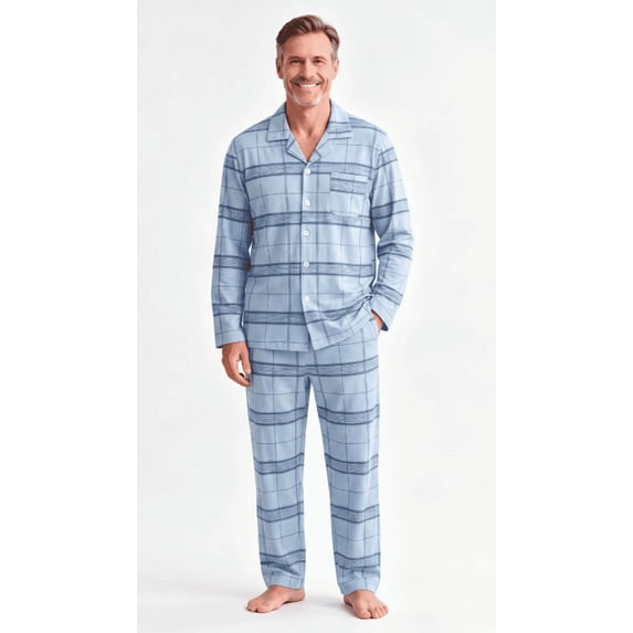 CHAOJISHE Men's Sleepwear Mens Long Sleeve Pajama Set Sleepwear Comfy Loungewear Lightweight Button Down Nightwear with Pants color blue,size:M
