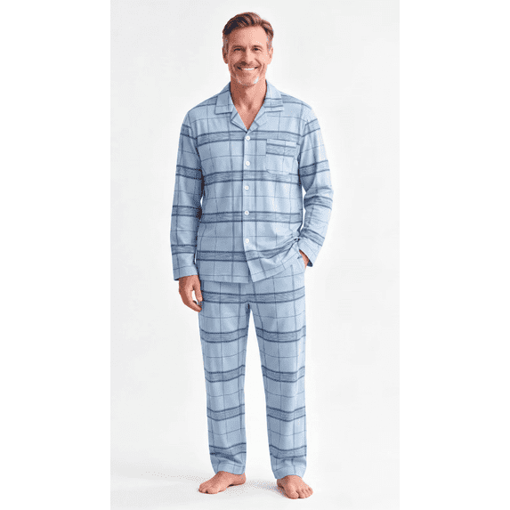 CHAOJISHE Men's Sleepwear Mens Long Sleeve Pajama Set Sleepwear Comfy Loungewear Lightweight Button Down Nightwear with Pants color blue,size:M