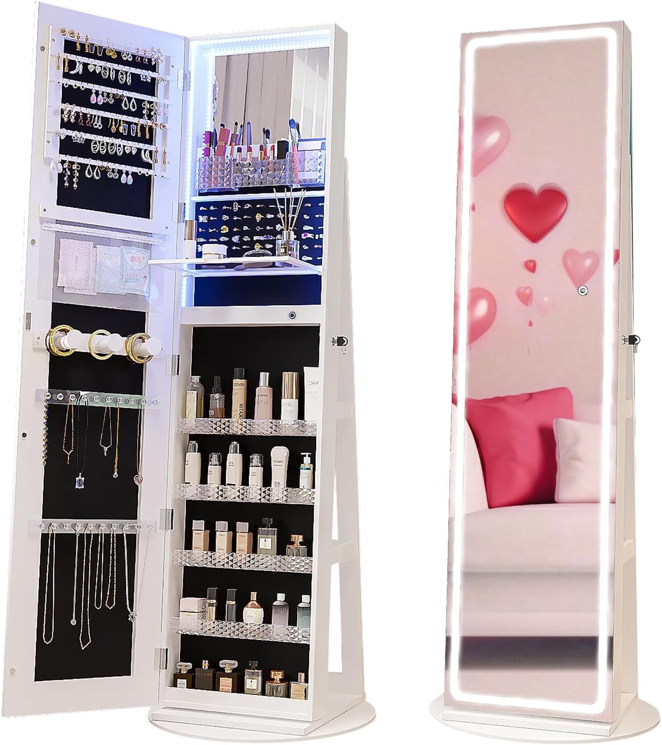 CHAOKANG LED Mirror Jewelry Cabinet Armoire 360° Swivel, Full Length ...