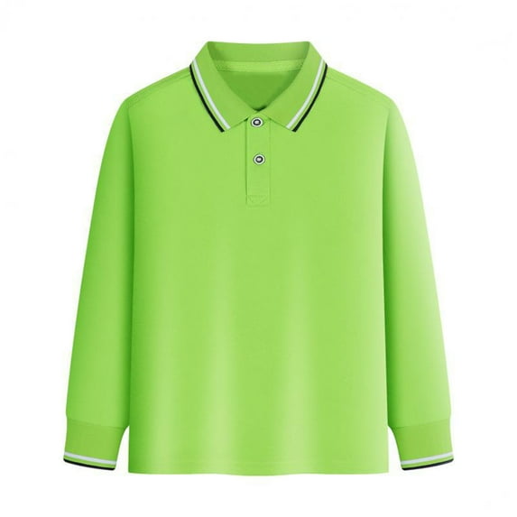 CHAOLEI Kids Boys Girls Long Sleeve Shirt Slim-Fit Cotton Pique Polo Shirt -Green,4-5 Years