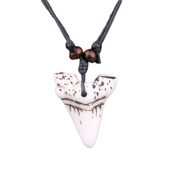 CHAOMA Plastic Imitation Bone Carving Lucky Shark Teeth Pendant Necklace Vintage Fossilized Tooth Necklace Cool Beach Necklace