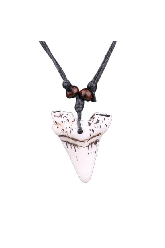 Plastic Imitation Bone Carving Lucky Shark Teeth Pendant Necklace Vintage Fossilized Tooth Necklace Cool Beach Necklace