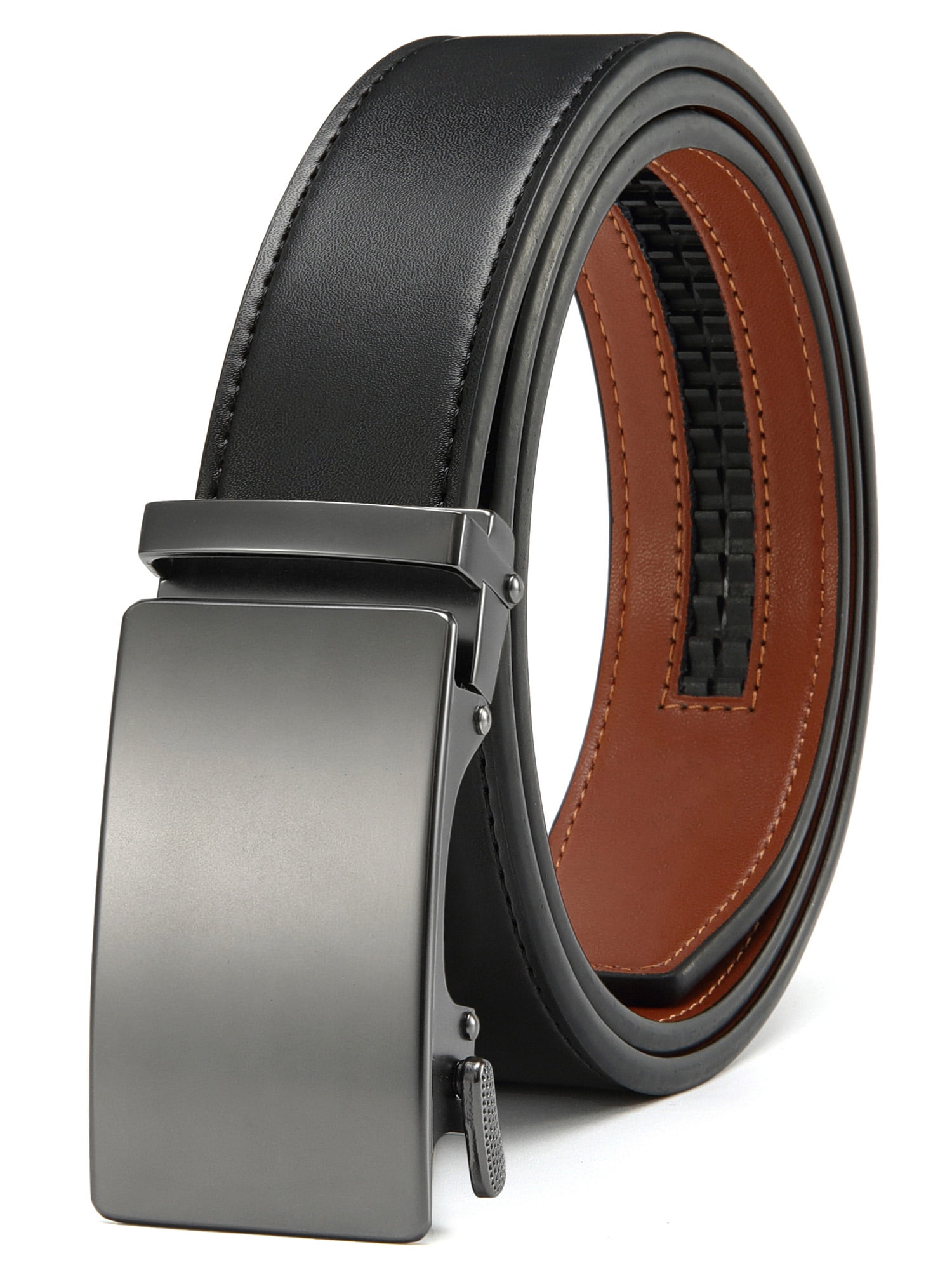 CHAOREN Mens Leather Belt, Ratchet Belt Adjustable Trim to Fit 1 3/8