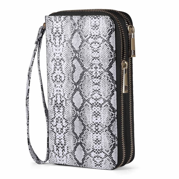 CHAOYUNYI Double Zipper Wallet for Women That Hold Big Cell Phone with 17 Card Slots and Coin Pocket, RFID Blocking Anti Theft, Snakeskin