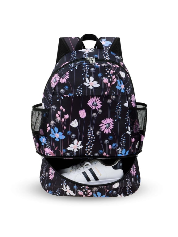 Dry Wet Gym Backpack with Shoe Compartment for Women Water Resistant Sports Bag for Swimming Beach Yoga Travel, Dreamy Flower L