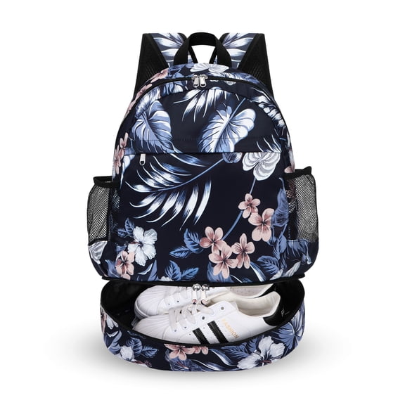 CHAOYUNYI Dry Wet Gym Backpack with Shoe Compartment and Wet Pocket for Women Water Resistant Sports Bag for Swimming Beach Yoga Travel, Hibiscus M