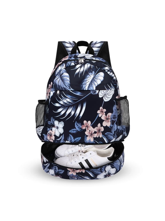 Dry Wet Gym Backpack with Shoe Compartment and Wet Pocket for Women Water Resistant Sports Bag for Swimming Beach Yoga Travel, Hibiscus M