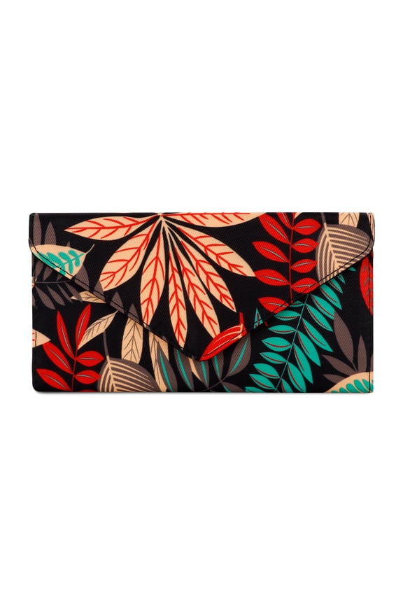 Envelope Wallets with Card Holder Coin Pocket for Women and Men 8 Card Slots Leaf Pint Cash Pouch, Maple Red