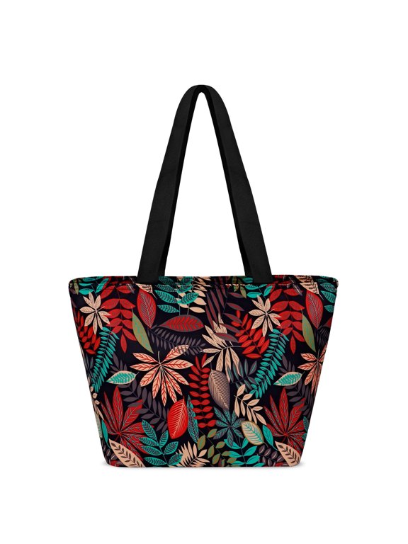Large Tote Bag for Women with Zipper and Multiple Pockets Water Resistant Casual Padded Shoulder Purse for Travel, Maple Red