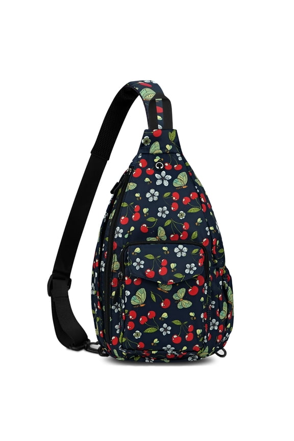 Rope Sling Bag for Women Crossbody Chest Bag Convertible from Left to Right, Water Repellent Gym Backpack, Anit Theft, Cherry