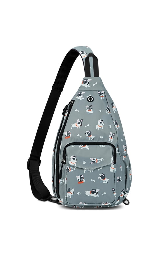 Rope Sling Bag for Women Crossbody Chest Bag Convertible from Left to Right, Water Repellent Gym Backpack, Anit Theft, Dog Gray