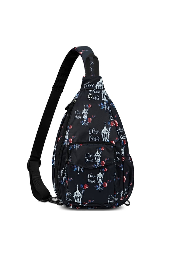 Rope Sling Bag for Women Crossbody Chest Bag Convertible from Left to Right, Water Repellent Gym Backpack, Anit Theft, Love Paris