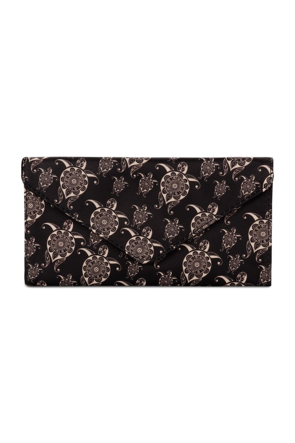 Slim Card Holder for Women with Zipper Coin Pocket, Envelope Style Trifold Clutch Wallet, 2 ID Windows, Turtle