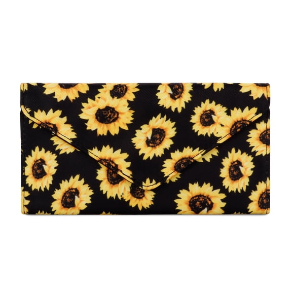 CHAOYUNYI Sunflower Card Hold Wallet for Women Envelope Style Slim Clutch Purse 8 Card Slots 2 ID Window with Coin Pocket