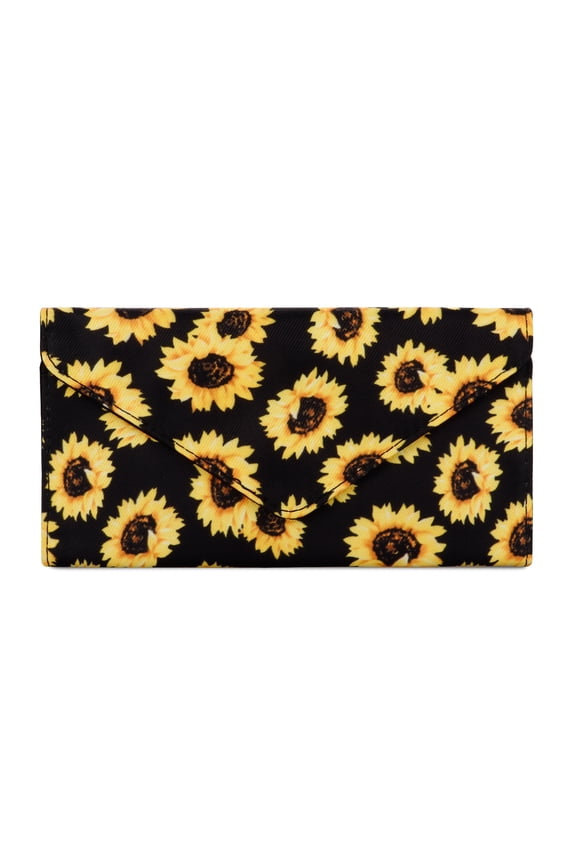 Sunflower Card Hold Wallet for Women Envelope Style Slim Clutch Purse 8 Card Slots 2 ID Window with Coin Pocket