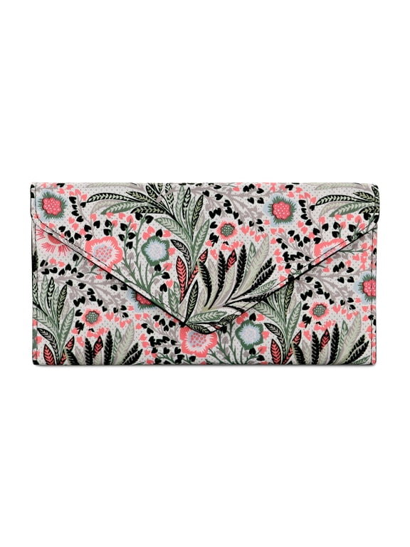 Women's Card Wallet Envelope Style Pink Floral Card Case Fabric Clutch Purse Anti-Water, Fissidens Flower