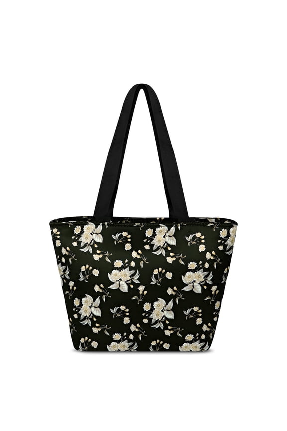 Premium Waterproof Tote Bag for Women with Padded Base, Anti-Theft Back Pocket, Dedicated 15" Laptop Section, Side Bottle Pocket & Carabiner Clip, Orange Artistic Flower