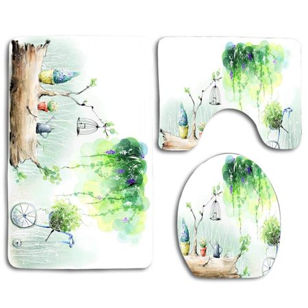 CHAPLLE 3 Piece Bathroom Rugs Set Bath Rug Contour Mat and Toilet Lid Cover