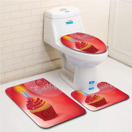 CHAPLLE 65th Birthday Sixty Five Artistic Sun Stars Figures Cupcake Candle 3 Piece Bathroom Rugs Set Bath Rug Contour Mat and Toilet Lid Cover