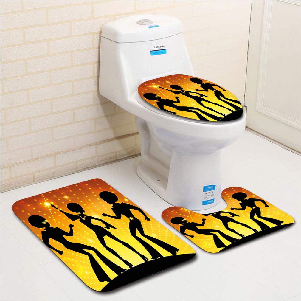 CHAPLLE 70s Party Silhouette Couple Dancing in Disco Light 3 Piece Bathroom Rugs Set Bath Rug Contour Mat and Toilet Lid Cover