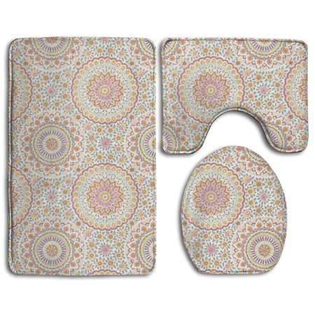 CHAPLLE A Ball Flowers 3 Piece Bathroom Rugs Set Bath Rug Contour Mat and Toilet Lid Cover
