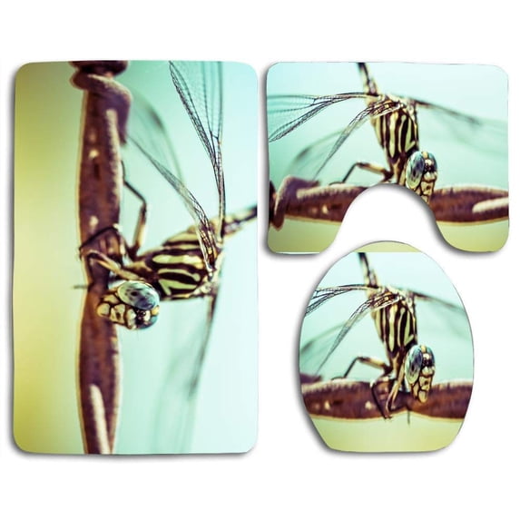 CHAPLLE A Dragonfly 3 Piece Bathroom Rugs Set Bath Rug Contour Mat and Toilet Lid Cover