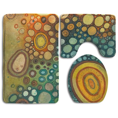 CHAPLLE A Drop In Time 3 Piece Bathroom Rugs Set Bath Rug Contour Mat and Toilet Lid Cover