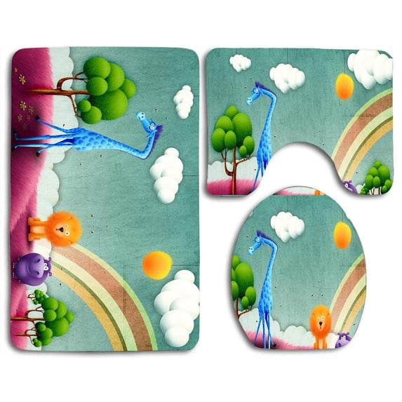 CHAPLLE Abstract 3 Piece Bathroom Rugs Set Bath Rug Contour Mat and Toilet Lid Cover
