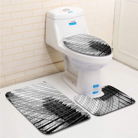 CHAPLLE Abstract Architecture Segment 3 Piece Bathroom Rugs Set Bath Rug Contour Mat and Toilet Lid Cover