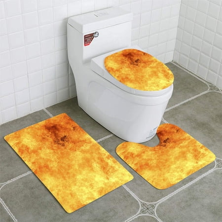 CHAPLLE Abstract Background Blaze fire Flame 3 Piece Bathroom Rugs Set Bath Rug Contour Mat and Toilet Lid Cover