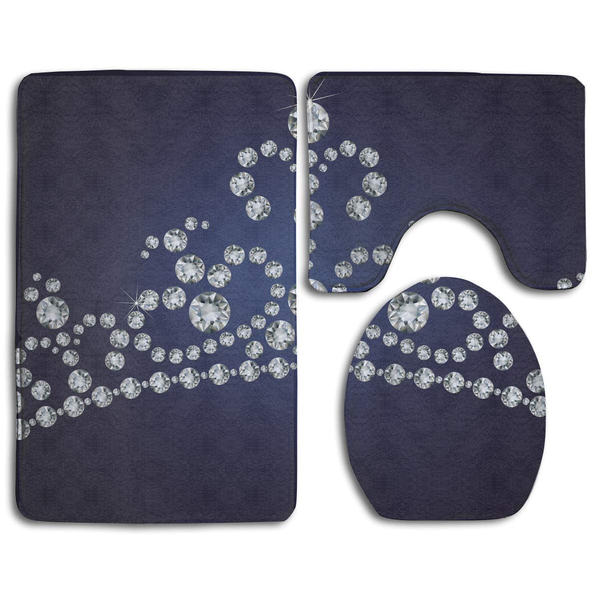 CHAPLLE Abstract Beautiful Rhinestones Crown 3 Piece Bathroom Rugs Set ...
