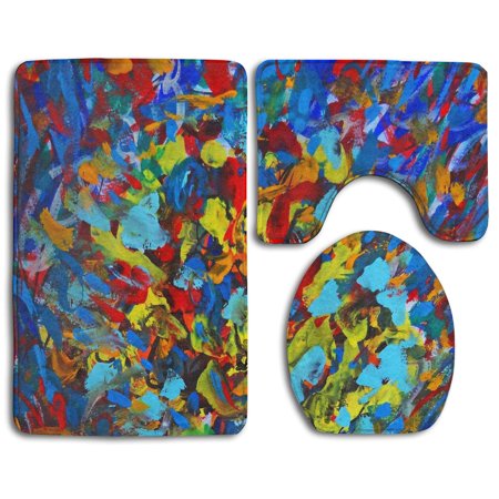 CHAPLLE Abstract Color Painting 3 Piece Bathroom Rugs Set Bath Rug Contour Mat and Toilet Lid Cover