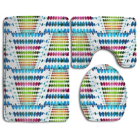 CHAPLLE Abstract Dotted 3 Piece Bathroom Rugs Set Bath Rug Contour Mat and Toilet Lid Cover