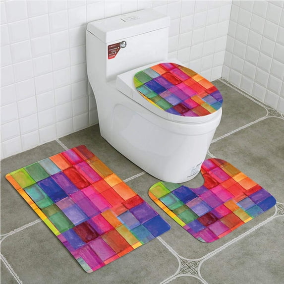CHAPLLE Abstract Fashion Bath Rugs, Red, 3 -Pieces